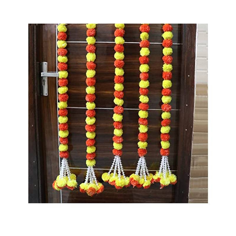Artificial Marigold Hanging with Tubeflowers (Yellow and Orange) - 1 Set (2 Pcs)