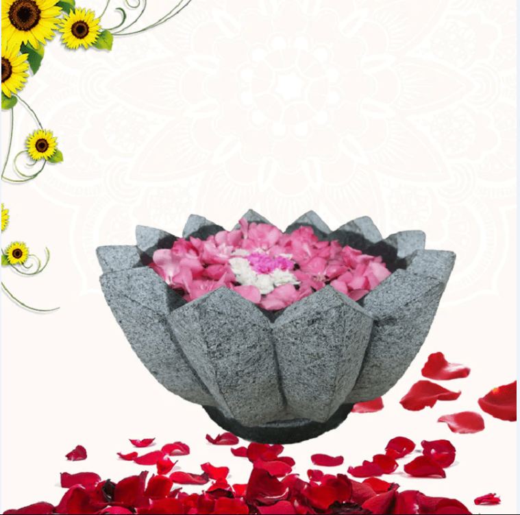 Black Stone Flower Pot Urli - 10 Inch