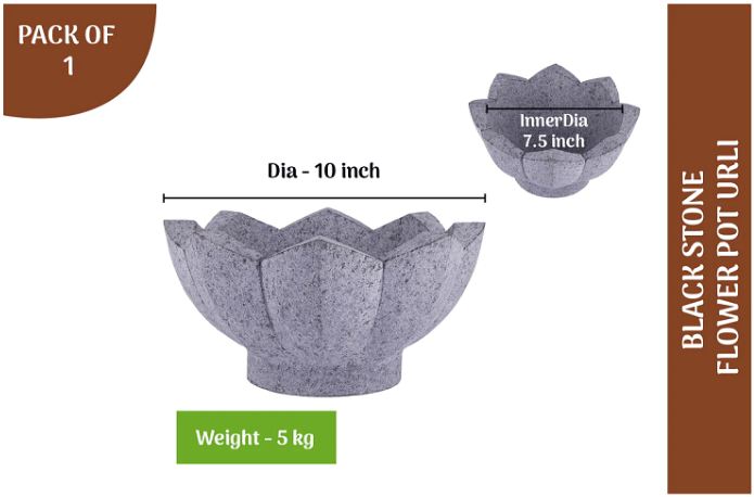 Black Stone Flower Pot Urli - 10 Inch