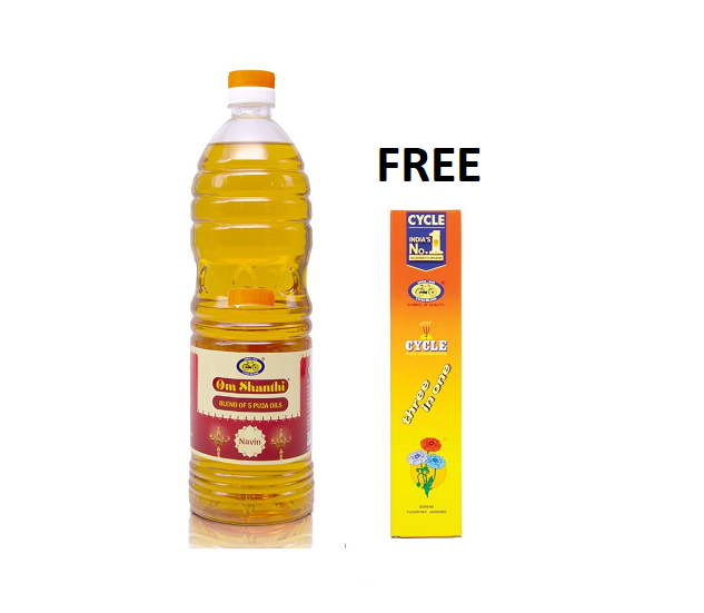 Om Shanthi Pooja/Prayer Oil Blend Of 5 Puja Oils - 500 ml Free (3 In 1 Incense Stick)
