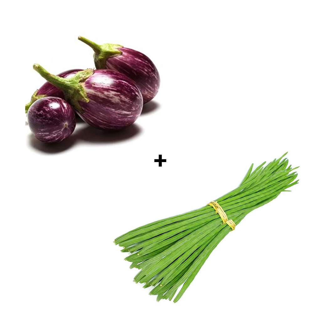 Veggie Combo (Fresh Brinjal India (Baingan/Eggplant) - 300 g & Fresh Drumsticks (India) - 200 g (2 to 3 Sticks) - 1 Set