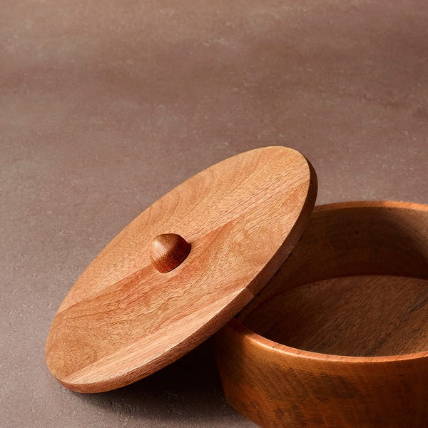 Ellementry Brown Mango Wood Roti Box For Kitchen/Gifting Purpose(WDTEA0966) - 1 Pc