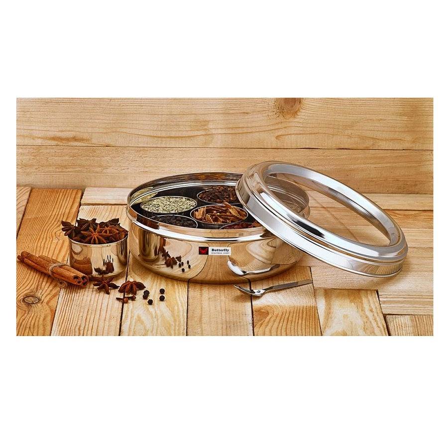 Butterfly Stainless Steel Masala Box with Glass Lid - 1 pc