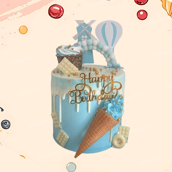 Eggless Blue Ice Waffle Dream Themed Cake - 1.5 kg