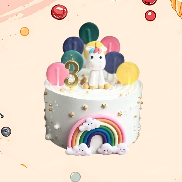 Eggless Unicorn Wonderland with Rainbow Theme Cake -
