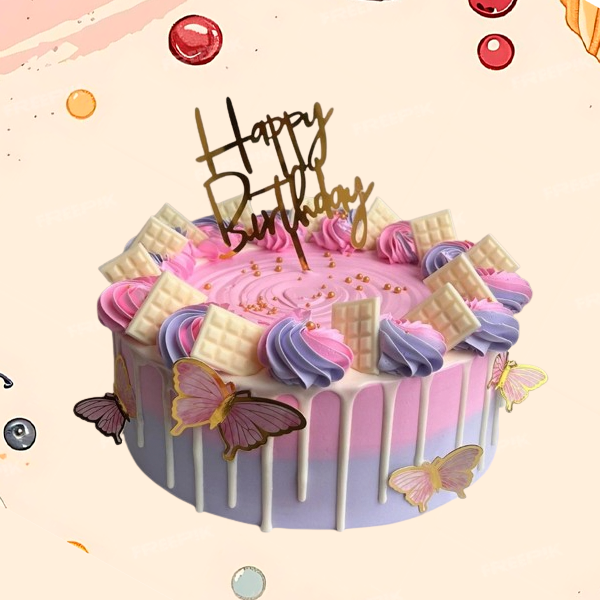 Eggless Pink Purple Merged With White Chocolate & Butterfly Themed Cake - 1.5 kg