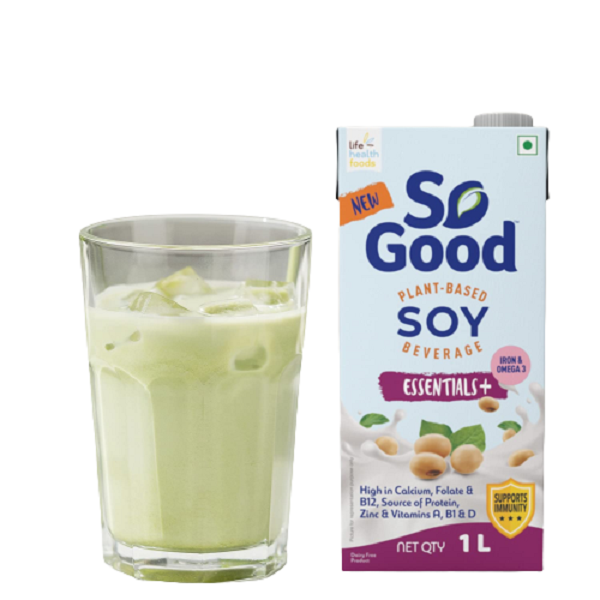 So Good Plant Based Soy Beverage Essential+ Source of Calcium Vitamins Iron and Folate Lactose Free Gluten Free No Preservatives Zero Cholesterol - 1 L