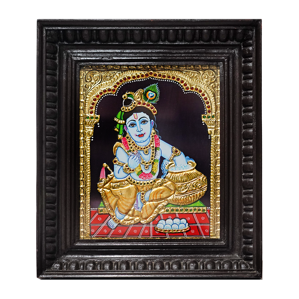 Poompuhar Tanjore Painting Butter Krishnna  - 1 Pc - TNHDCCT12