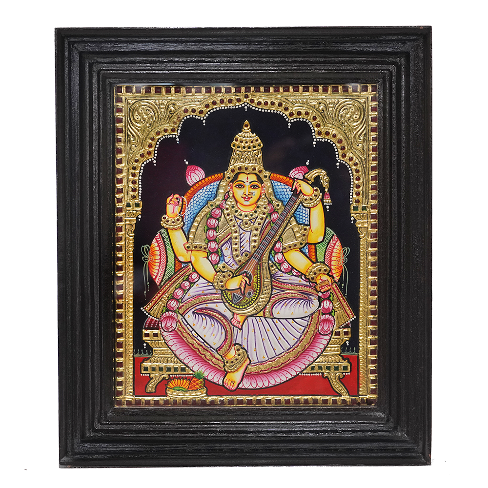 Poompuhar Tanjore Painting Saraswathi Art2 - 1 Pc - TNHDCCT48