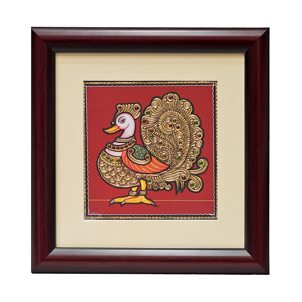 Poompuhar Tanjore Painting Peacock Art2 - 1 Pc - TNHDCCT115