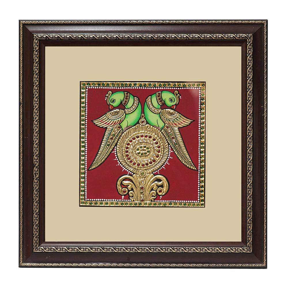 Poompuhar Tanjore Painting Parrot Art3 - 1 Pc - TNHDCCT181