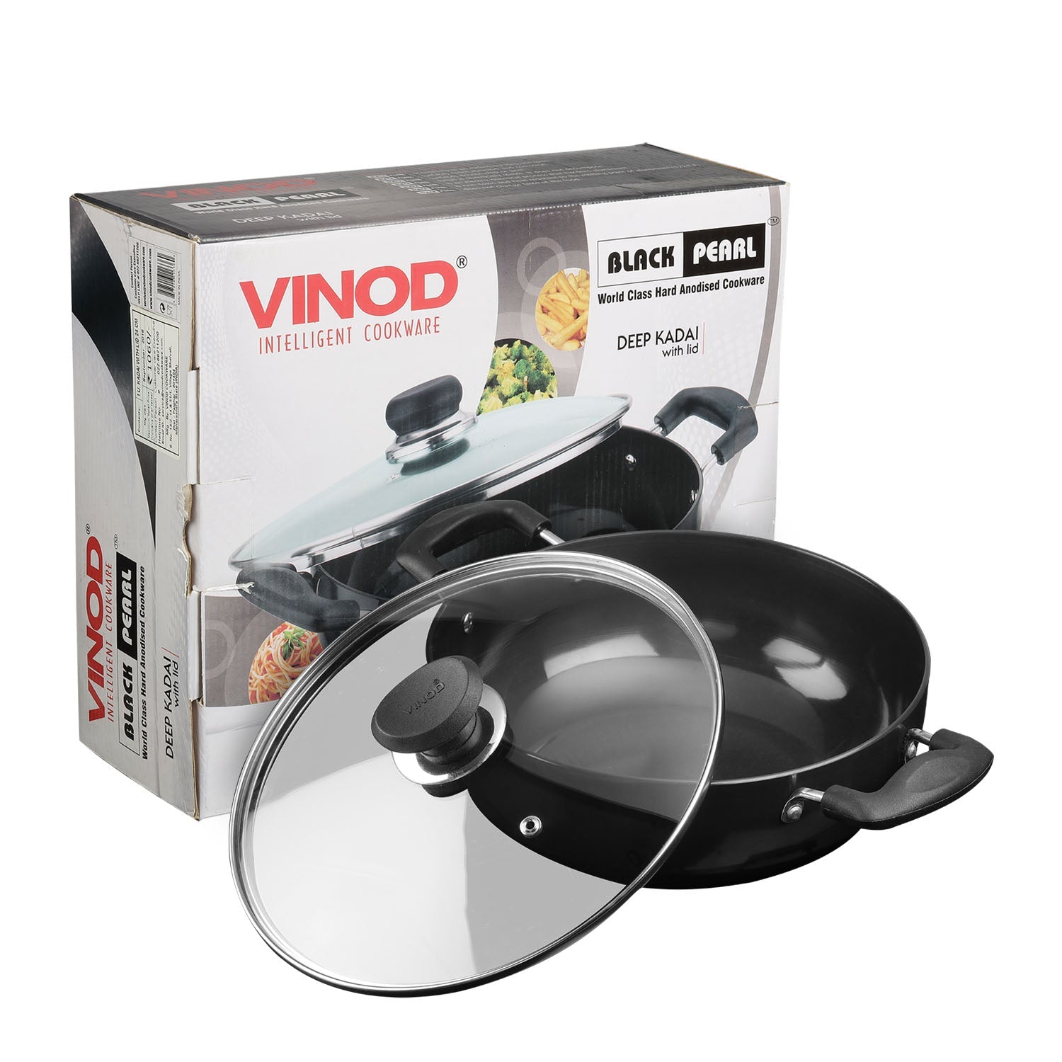 Vinod Black Pearl Hard Anodised Non Stick Deep Kadhai with Glass Lid - 3.1 L - HADK24
