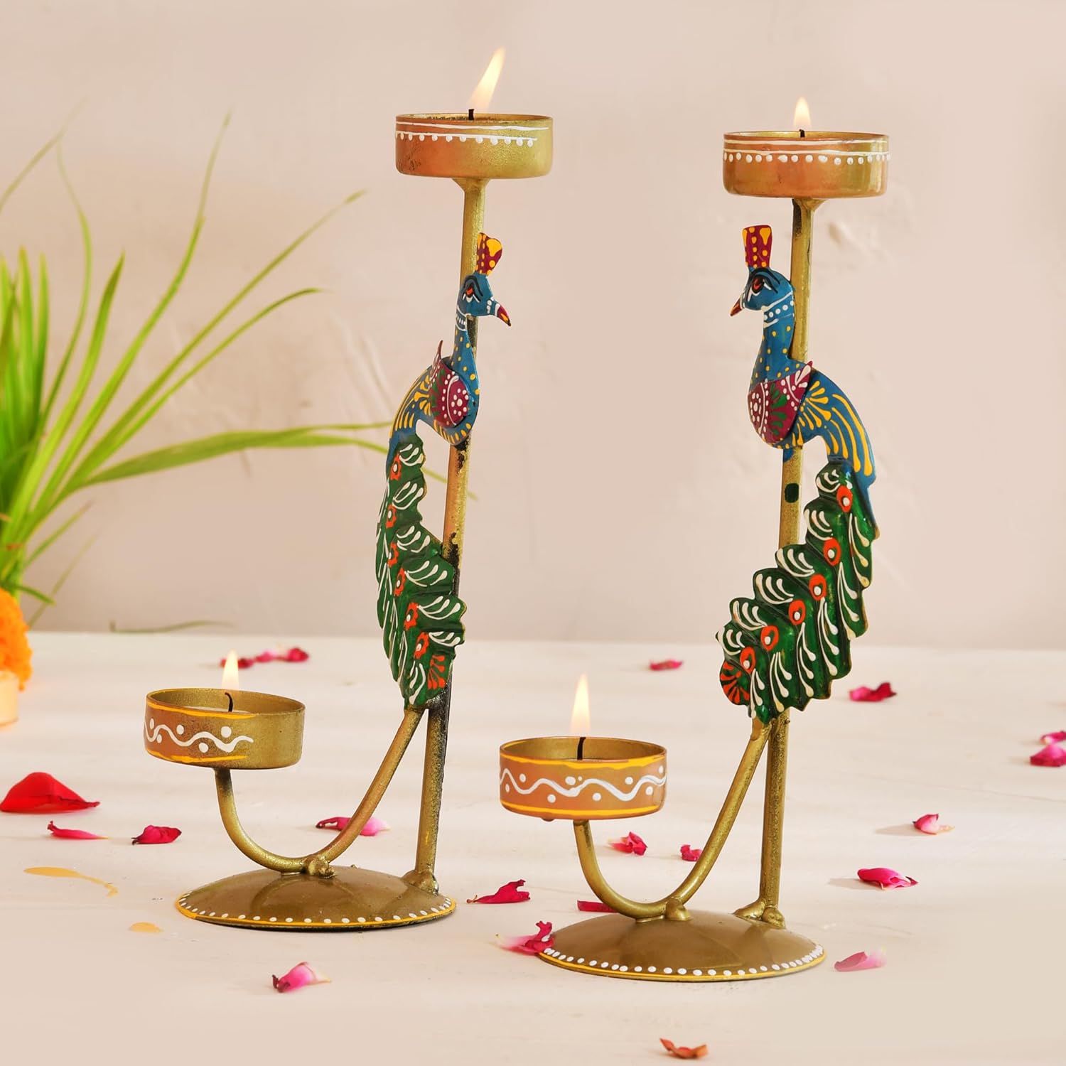 Elegant Metal Peacock Candle Holder - Single Side (21.5 Cm)