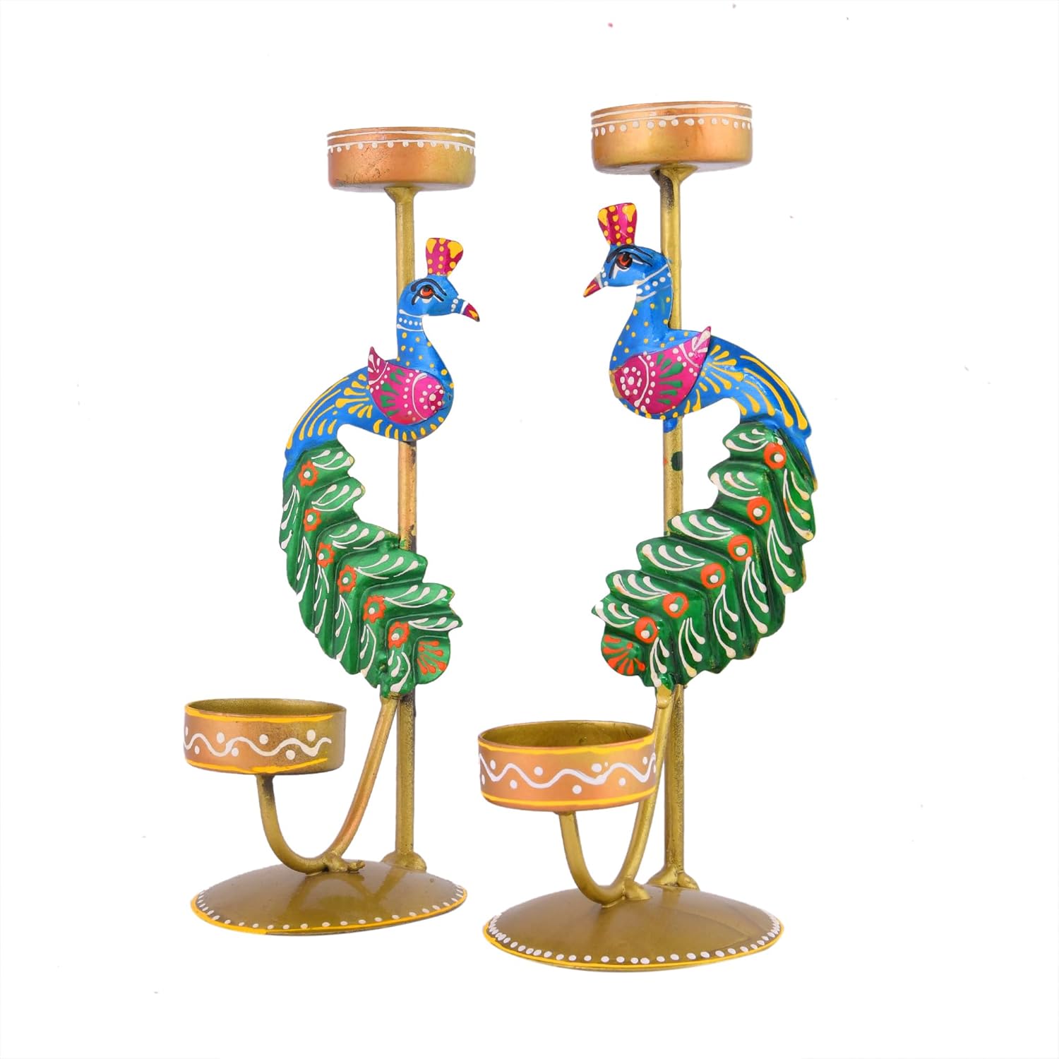 Elegant Metal Peacock Candle Holder - Single Side (21.5 Cm)