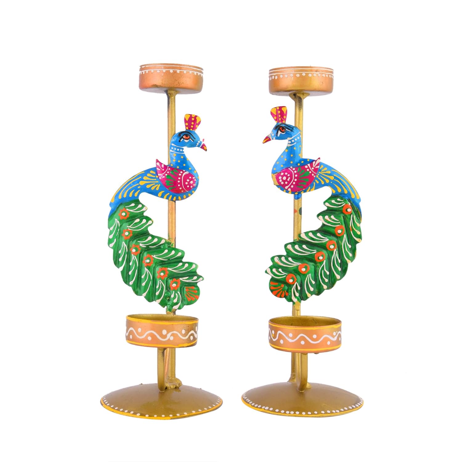 Elegant Metal Peacock Candle Holder - Single Side (21.5 Cm)