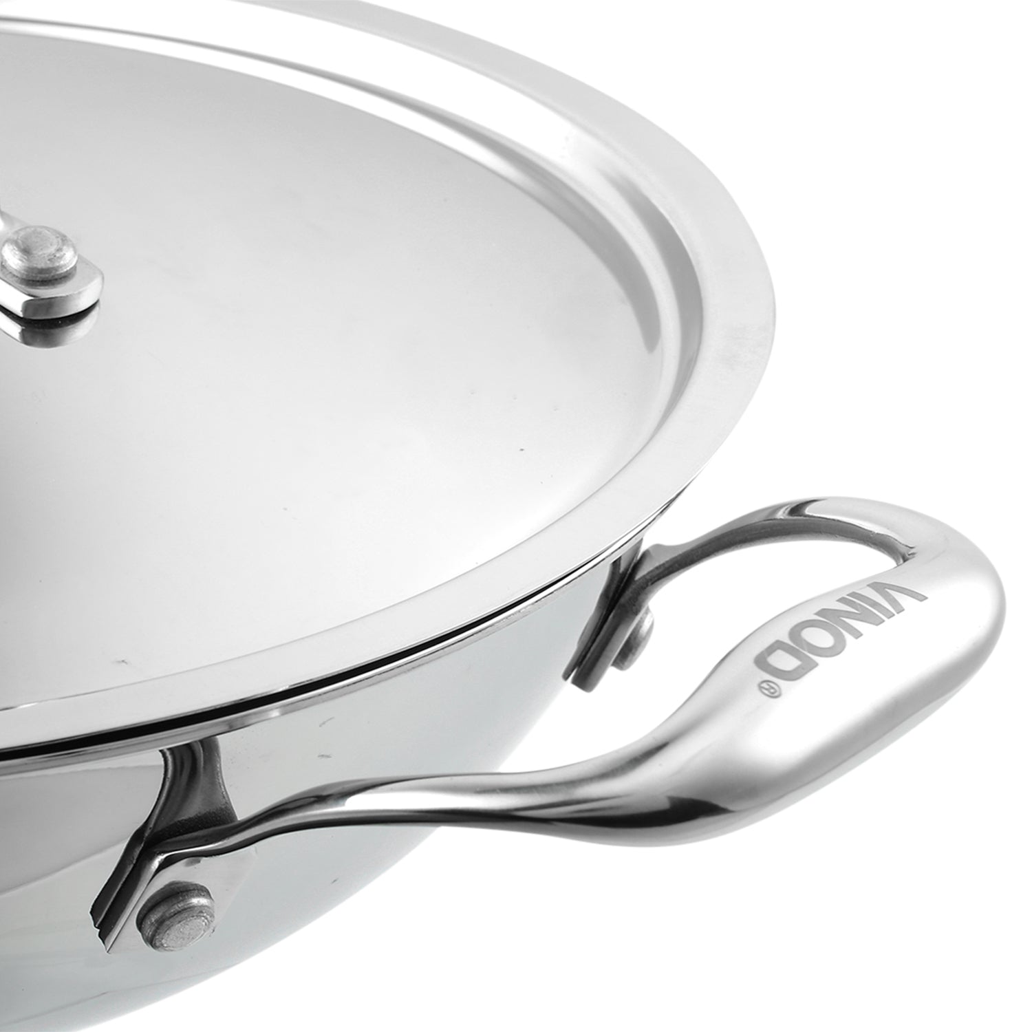 Vinod Platinum Triply Stainless Steel Cookware Kadai with lid - 3.2 L (26 cm) - PTKD26