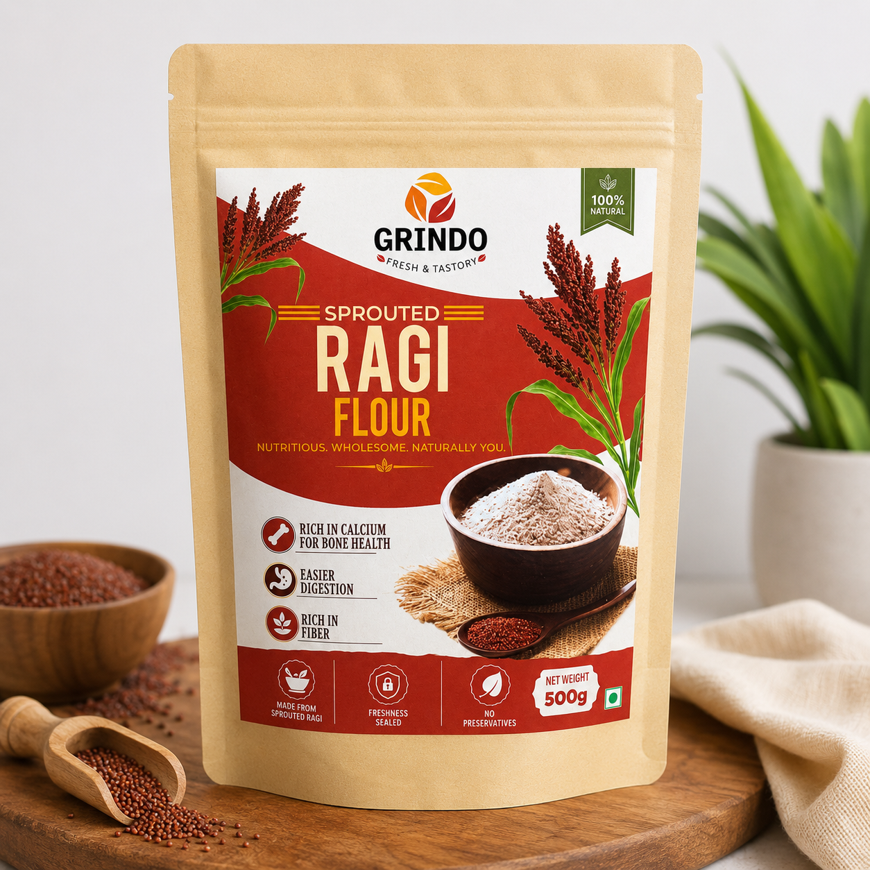 Grindo Sprouted Ragi Flour - 500 g