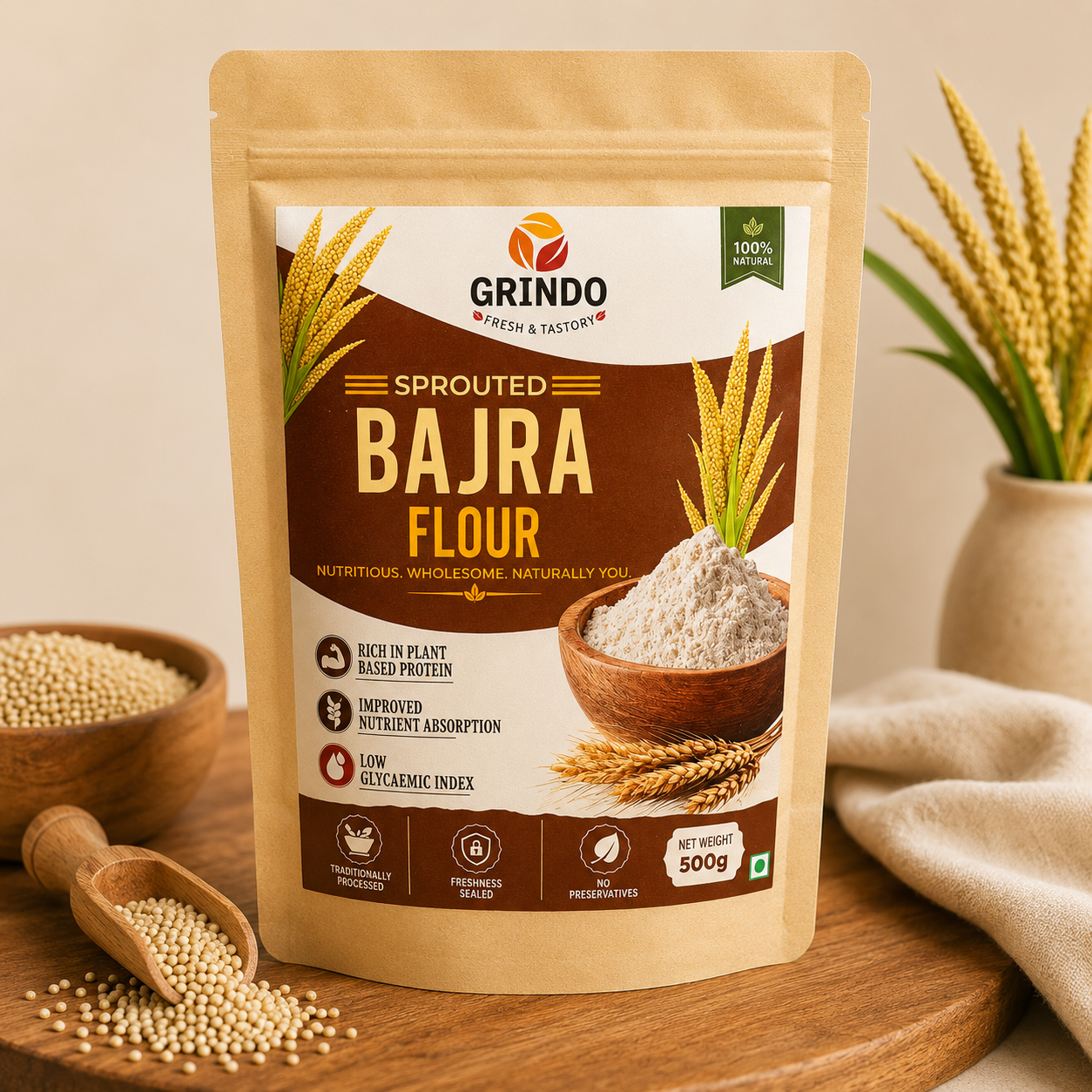 Grindo Sprouted Bajra Flour - 500 g