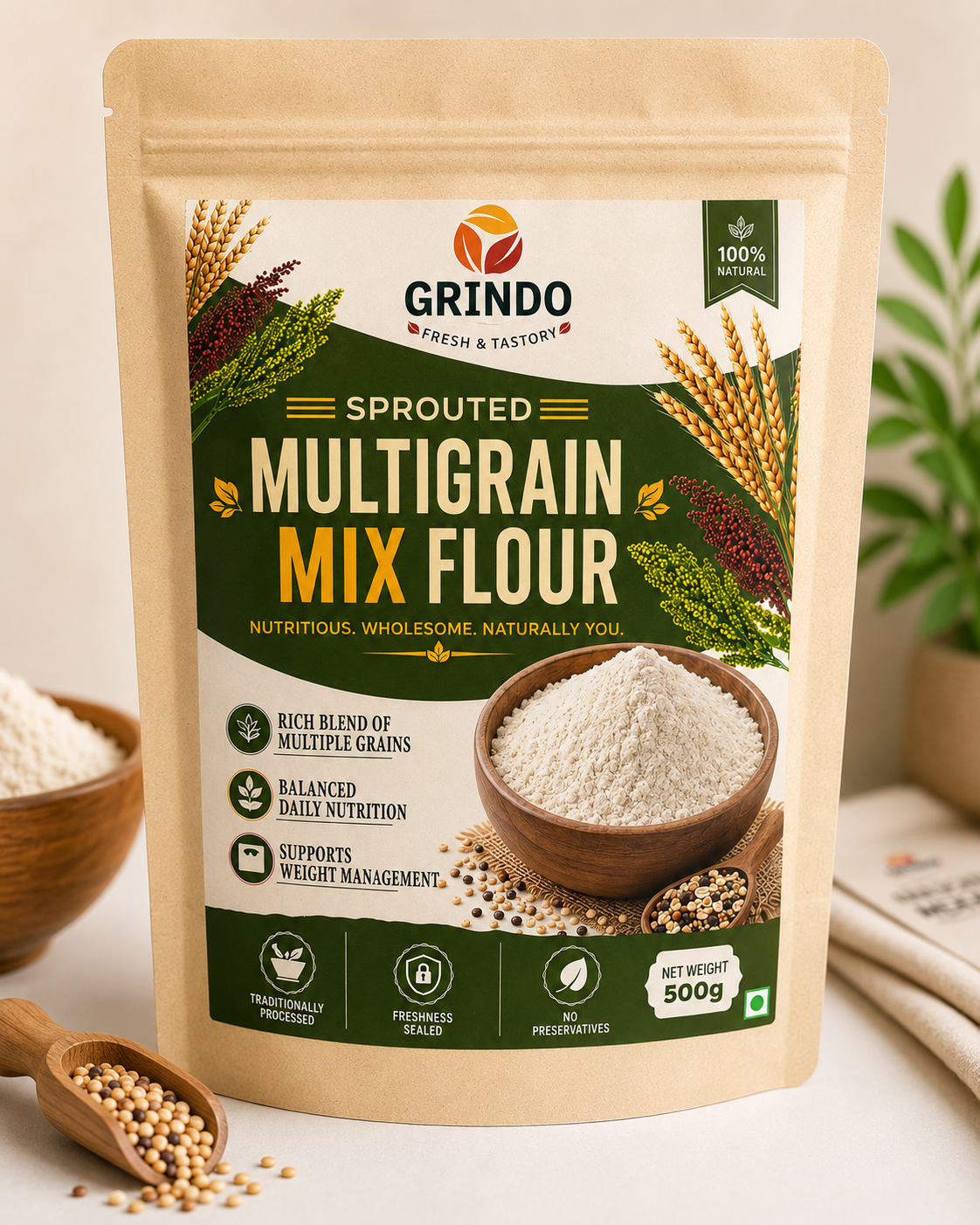 Grindo Sprouted Multigrain Atta Mix Flour - 500 g