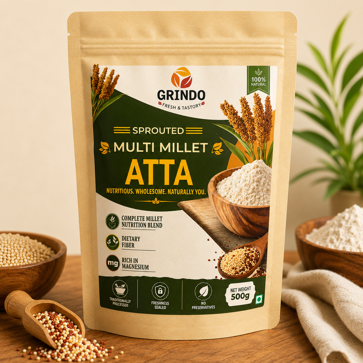 Grindo Sprouted Multimillet Atta Flour - 500 g