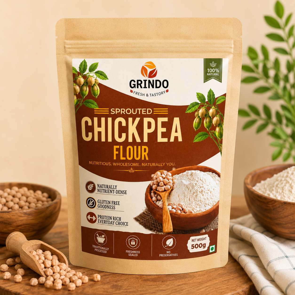 Grindo Sprouted Chickpeas Flour - 500 g