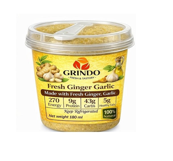 Grindo Fresh Ground Ginger Garlic Paste With Turmeric - 180 ml