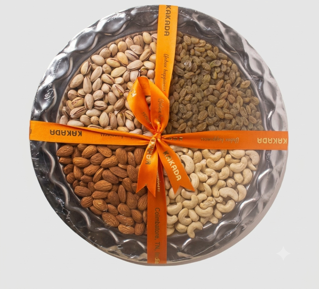KAKADA'S Silver Tray Dry Fruits & Nuts Gift Pack - 300 g( Pre Order)