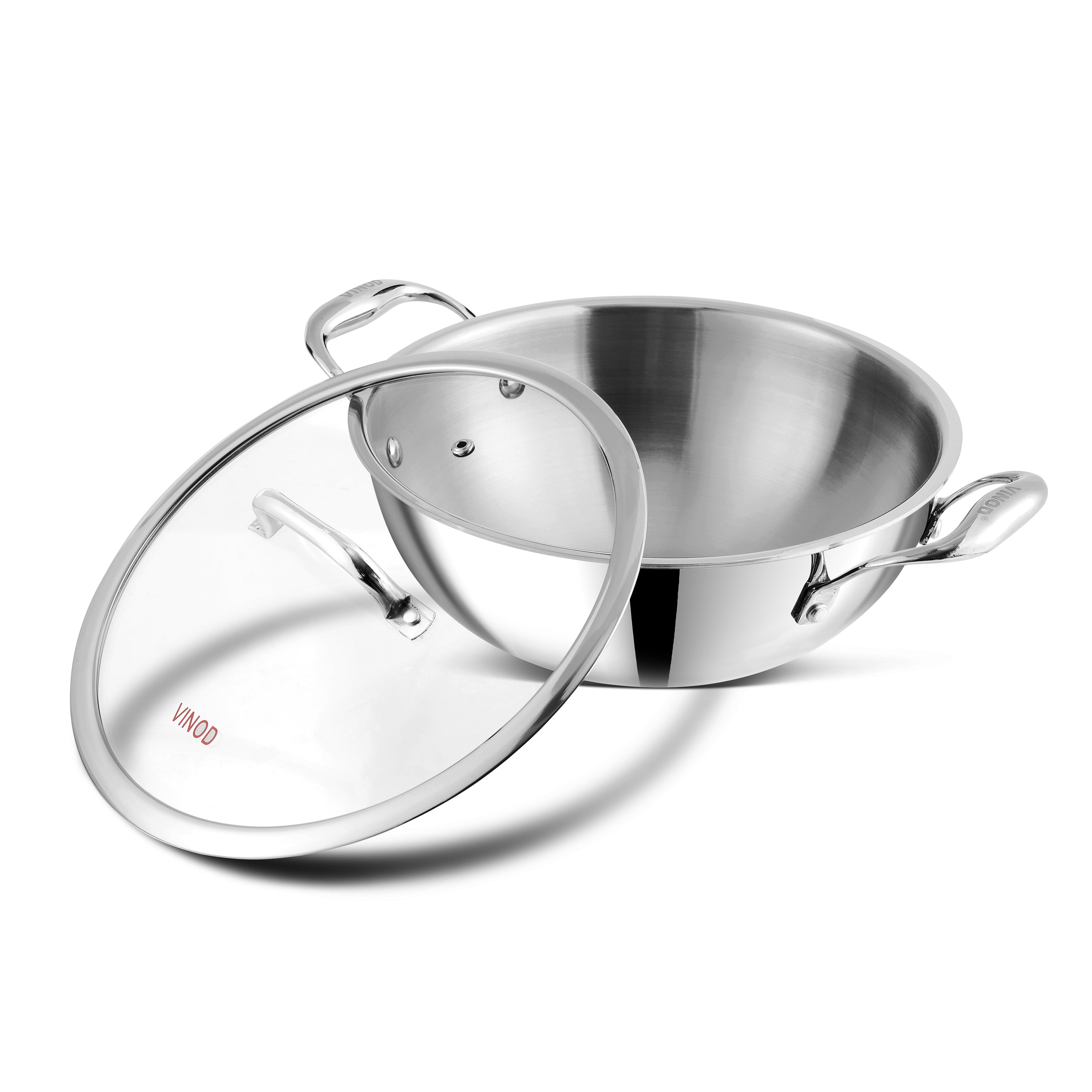Vinod Platinum Triply Stainless Steel Kadai with Lid - 3.7 L(28cm) - PTKD28