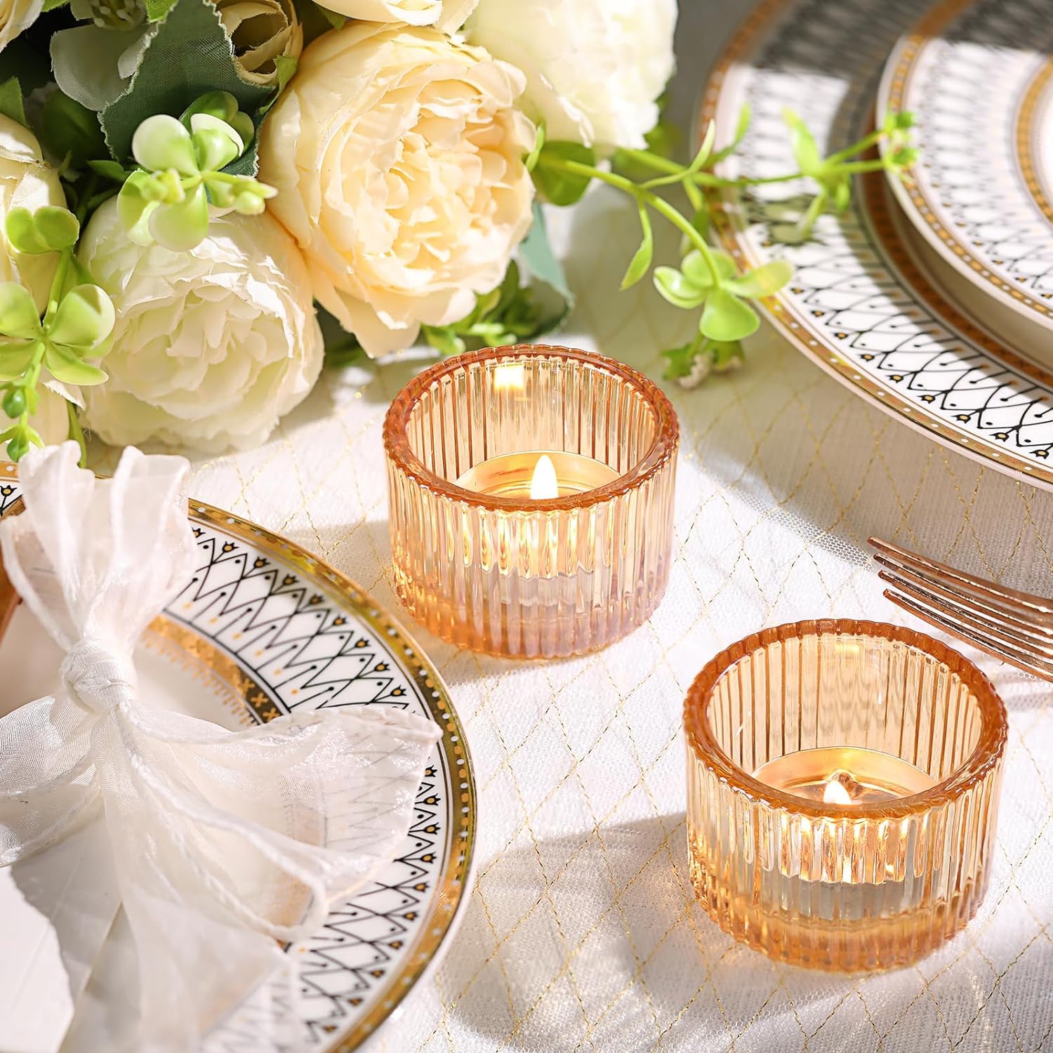 Glass Tealight Candle Holders (Yellow) - Set Of 6