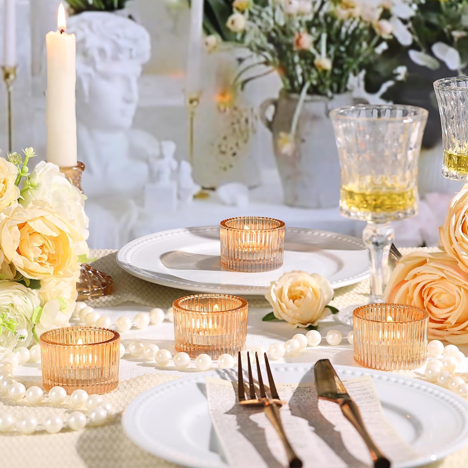 Glass Tealight Candle Holders (Yellow) - Set Of 6