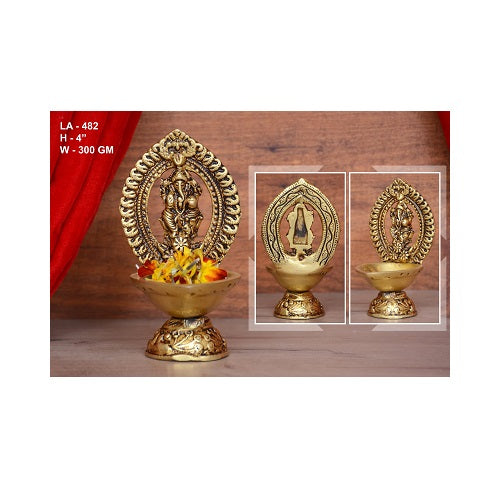 Authentic Gold Plated Brass Ganesha Lamp (Vinayagar) - 4 Inch