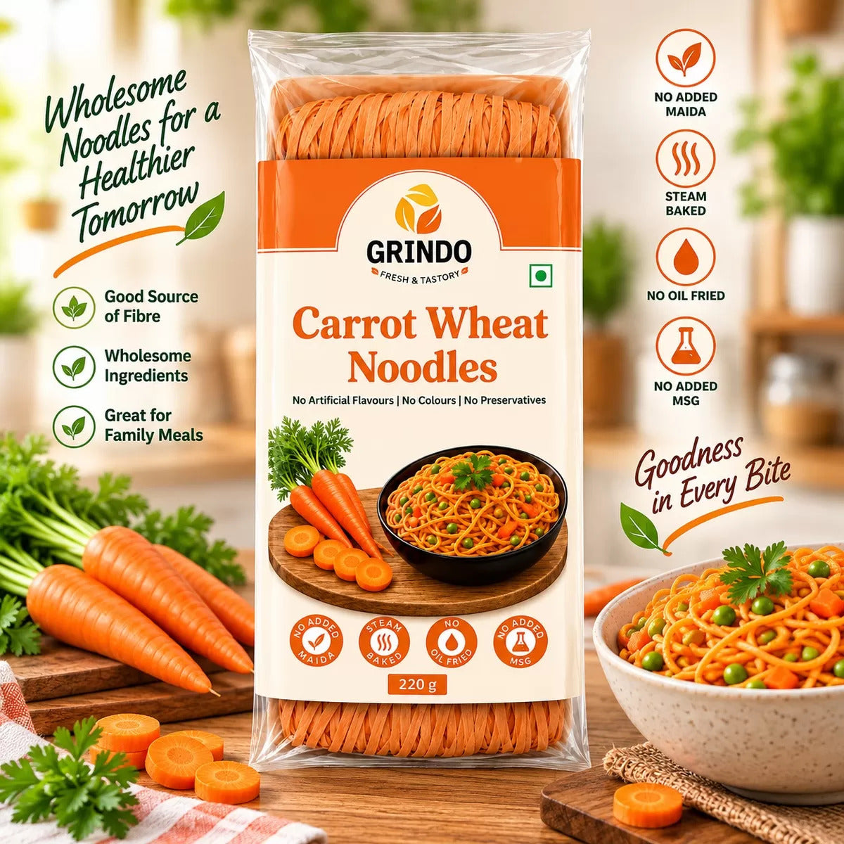 Grindo Carrot Wheat Noodles - 220 g