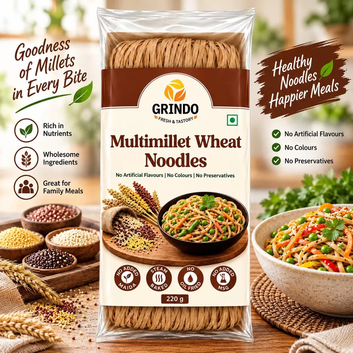 Grindo MultiMillet Wheat Noodles - 220 g
