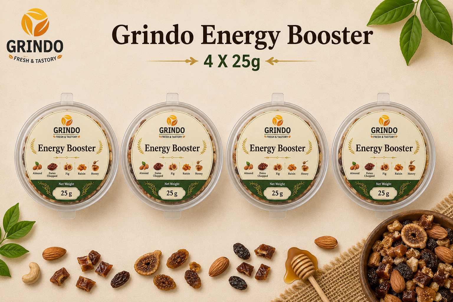 Grindo Energy Booster Nut Mix - 4 X 25 g