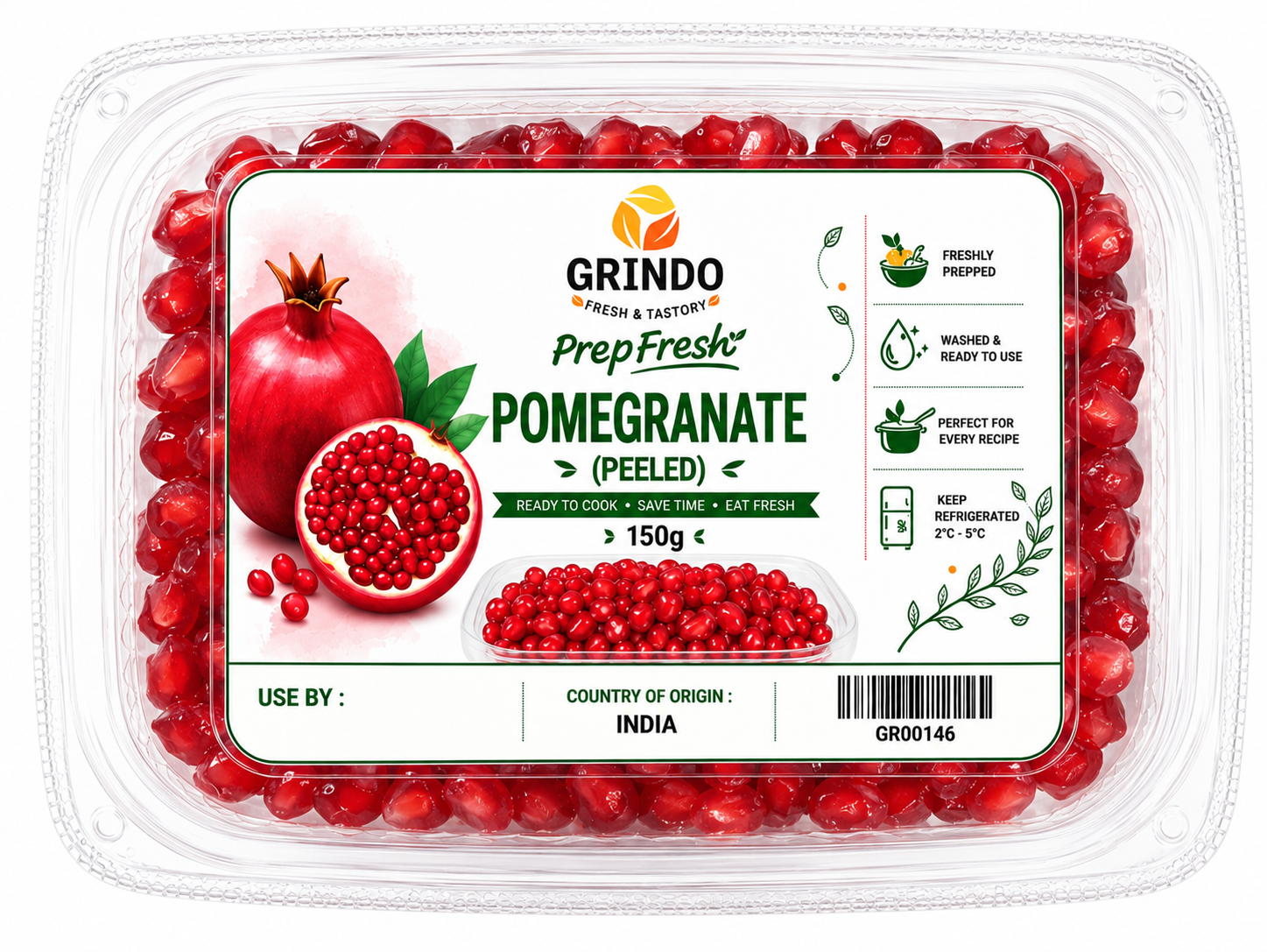 Grindo Prepfresh Pomegranate (Peeled) - 150 g