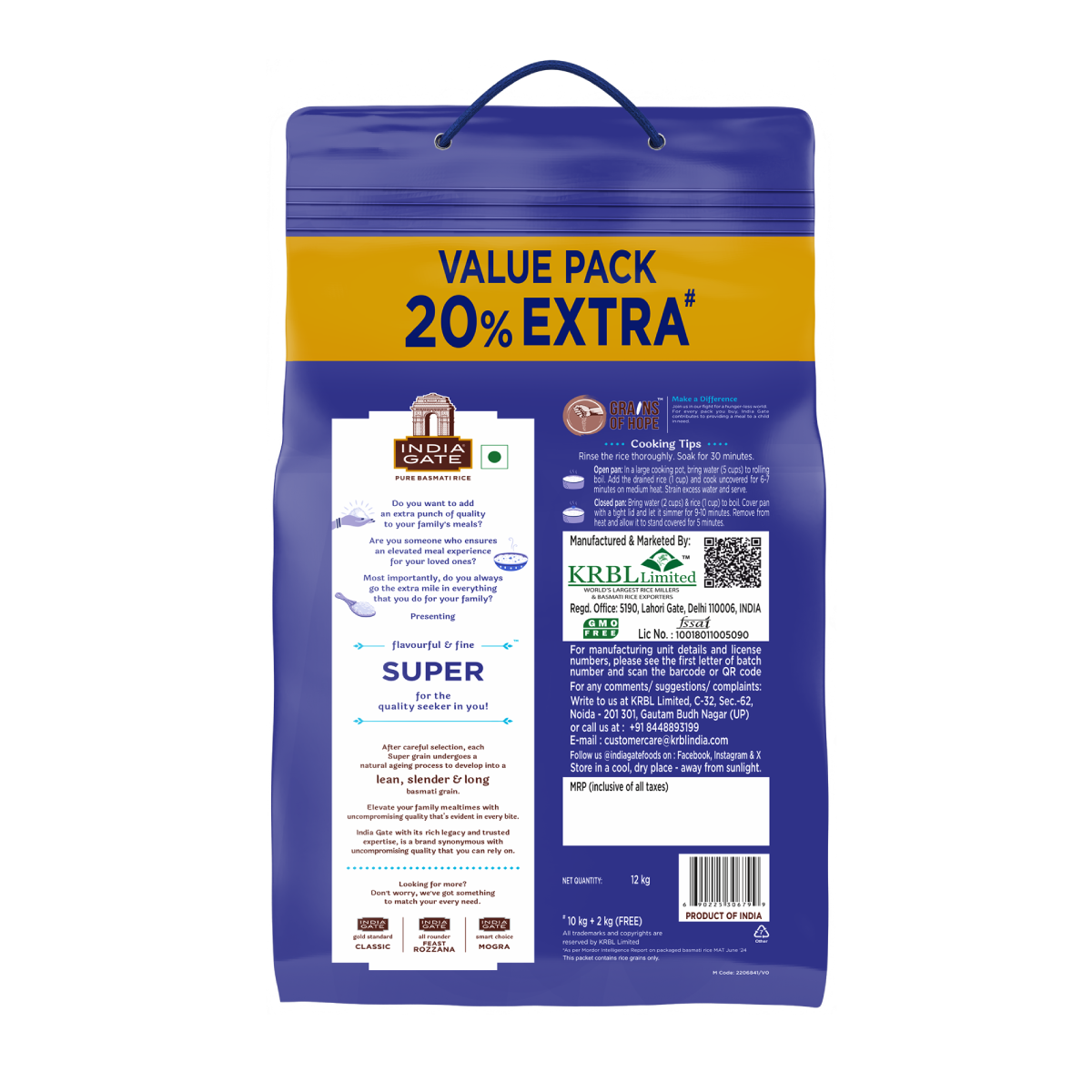 India Gate SUPER Basmati Rice - 5 Kg+ 1.2 kg Free