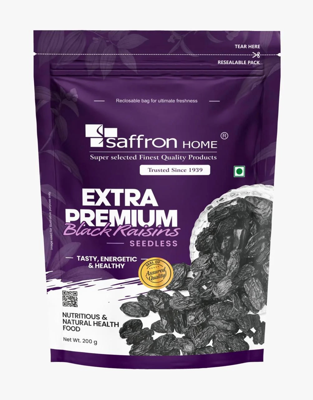 Saffron Home Extra Premium Seedless Black Raisins  - 200 g