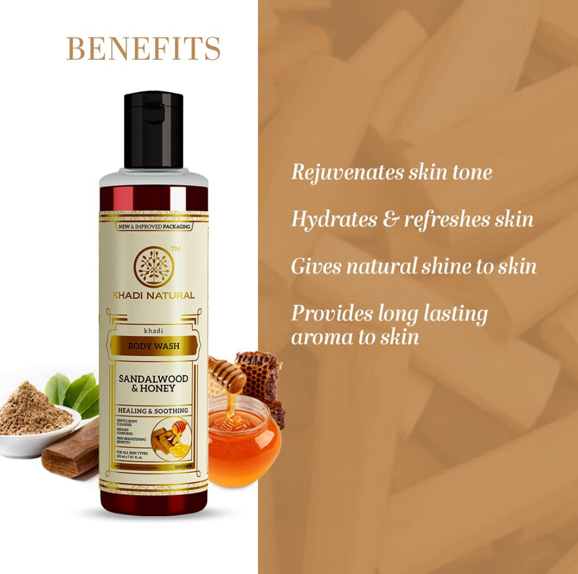 Khadi Natural Herbal Sandalwood & Honey Body Wash - 210 ml