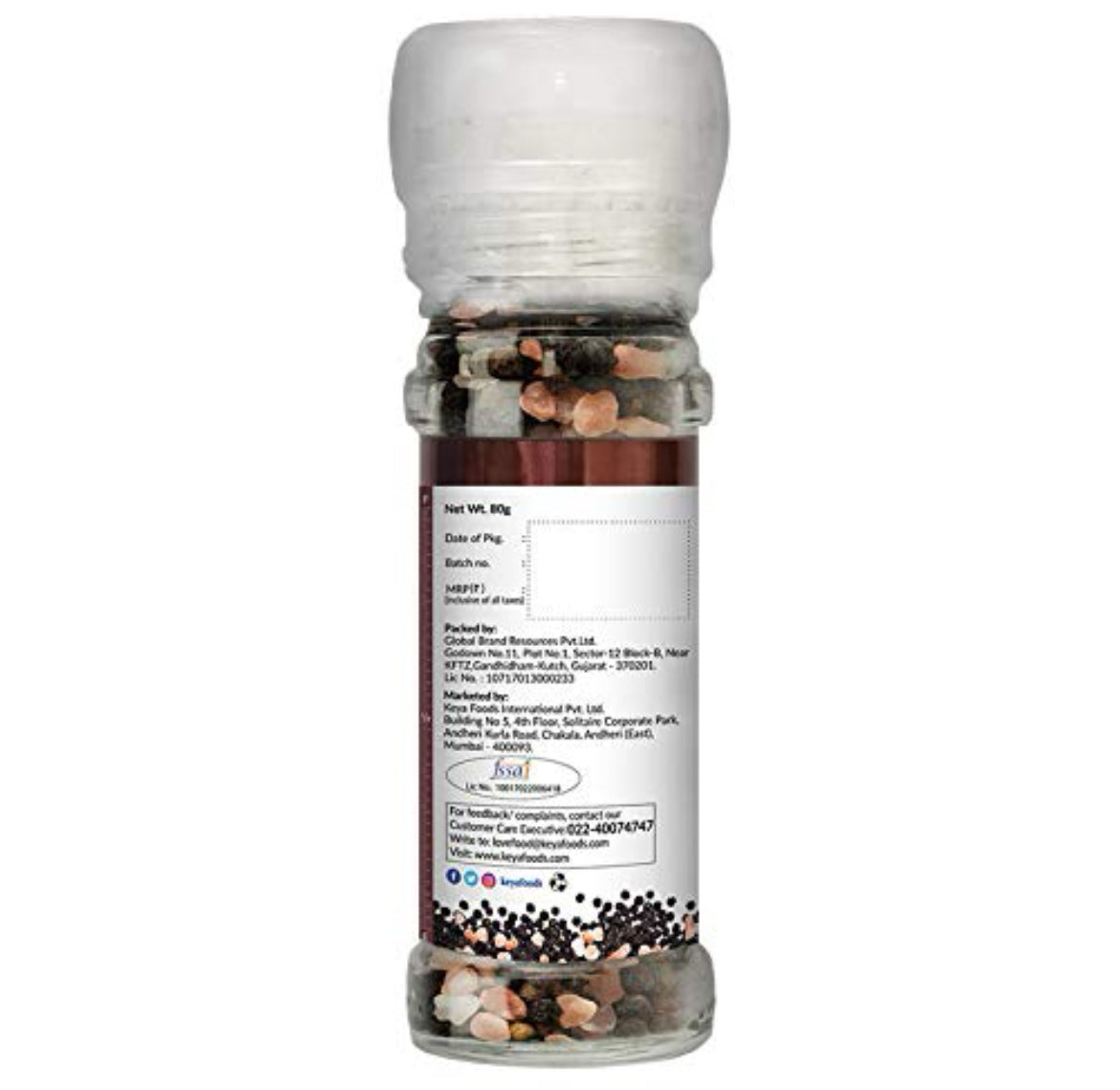 Keya Rock Salt  & Black Pepper Bottle With Grinder - 80 g