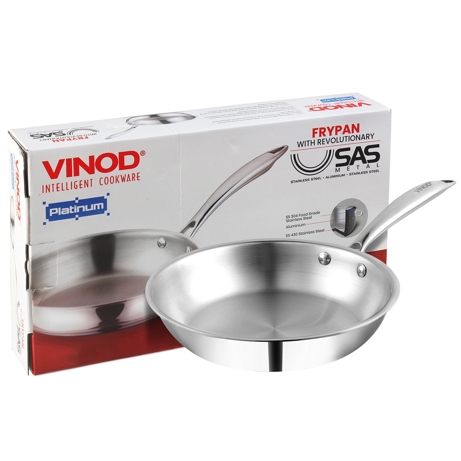 Vinod Platinum Triply Stainless Steel Frypan - 20 cm - PTF20