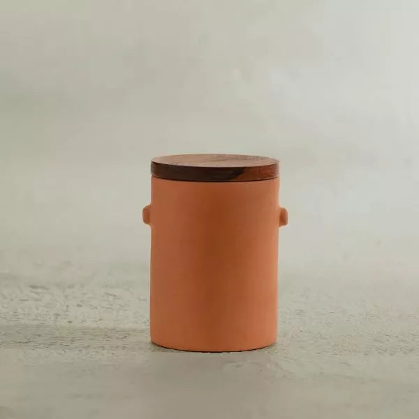 Ellementry Knurl Terracotta Tumbler with Wooden Lid For Kitchen/Gifting Purpose(TCTEA2339) - 1 pc
