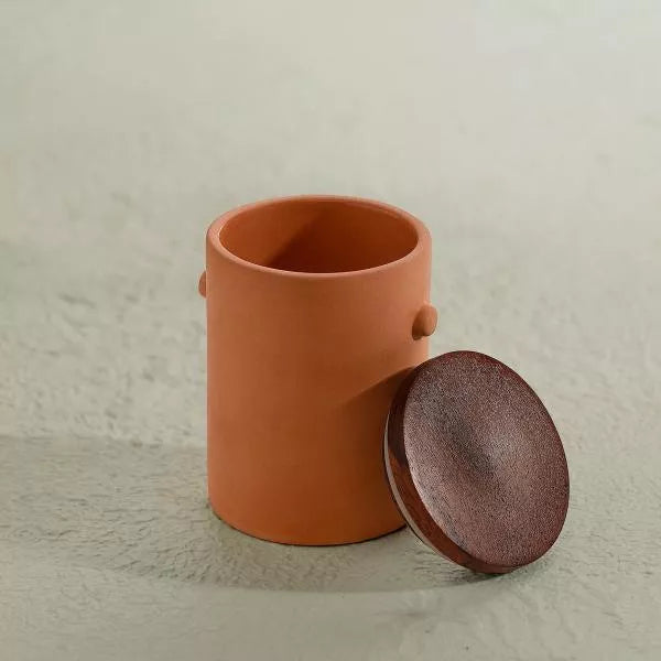 Ellementry Knurl Terracotta Tumbler with Wooden Lid For Kitchen/Gifting Purpose(TCTEA2339) - 1 pc