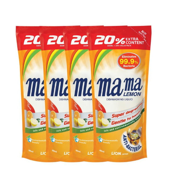 Mama Anti Bacterial Citrus Refill Dishwashing Liquid - 4 x 600 ml