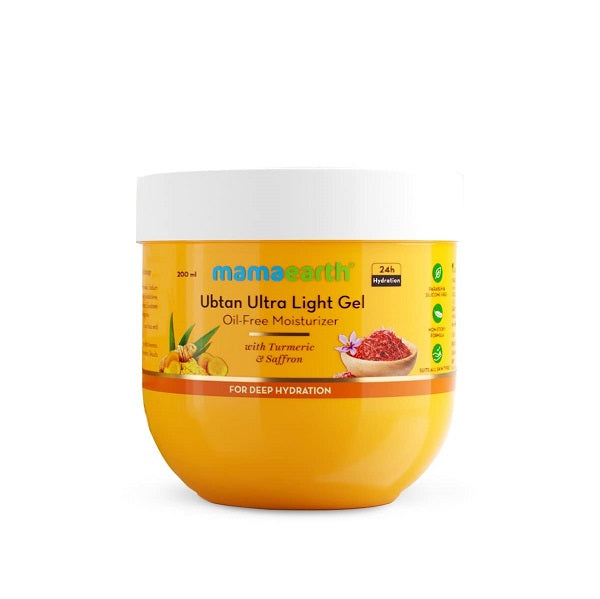 Mamaearth Ubtan Ultra Light Gel Oil Free Moisturizer For Face Body And Hands With Turmeric & Saffron For Deep Hydration - 200 ml