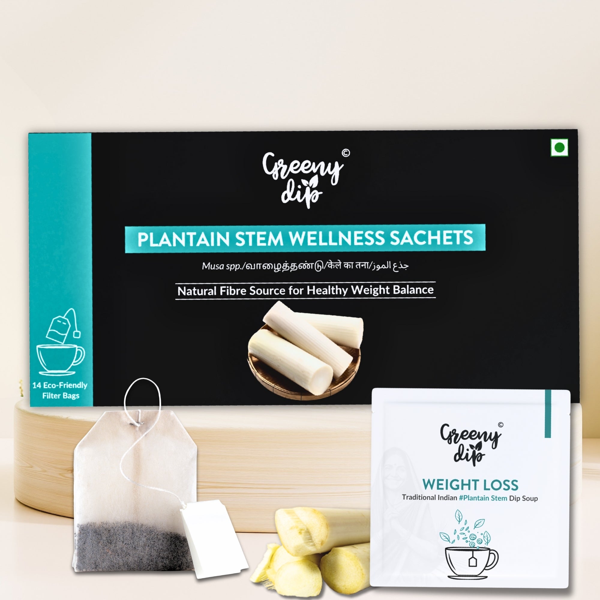 Greeny Dip Soup Plantain Stem Sachets (14-Day Pack)  - 1 Box