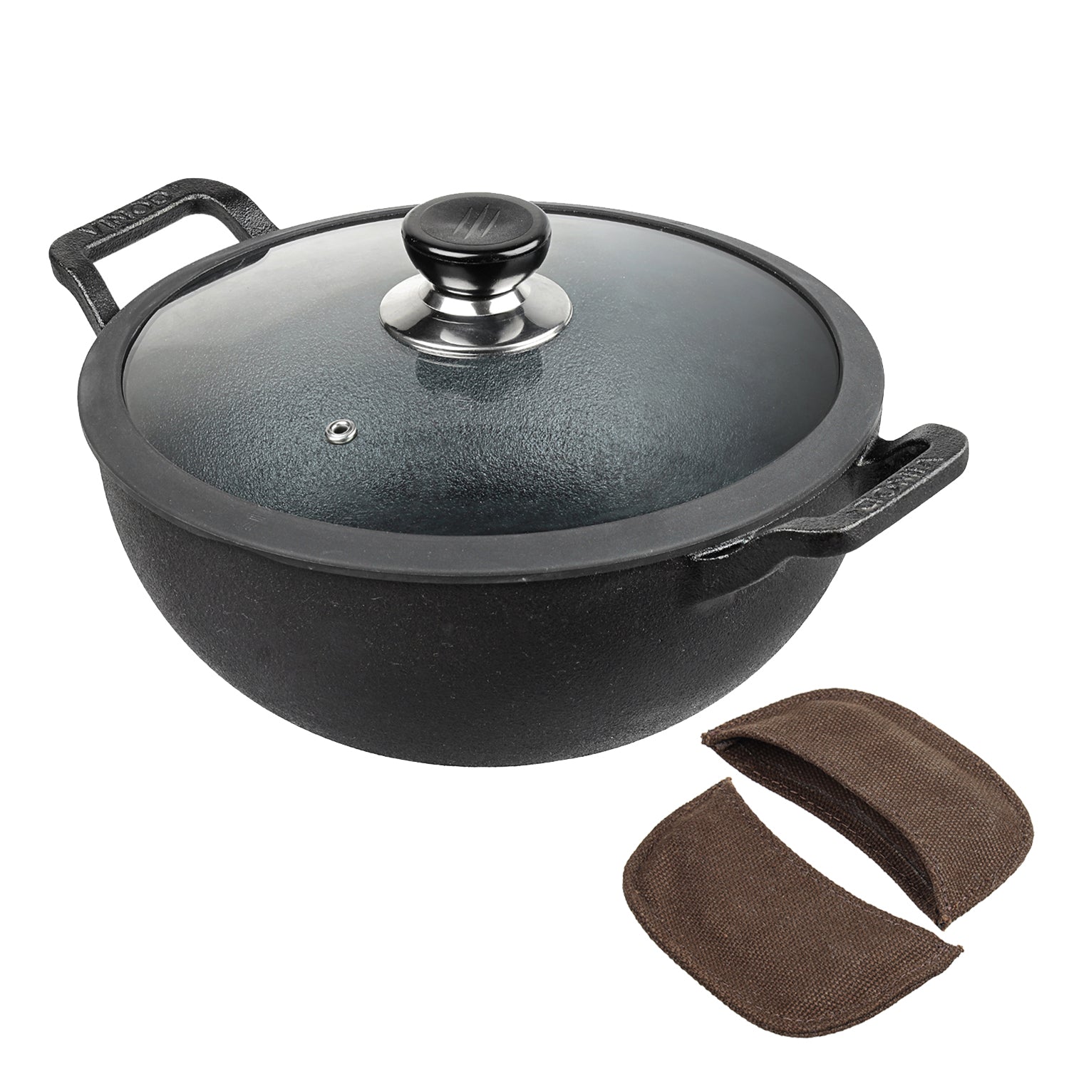 Vinod Legacy Pre Seasoned Cast Iron Kadai with Glass Lid - 4.3 L - LCIDK26