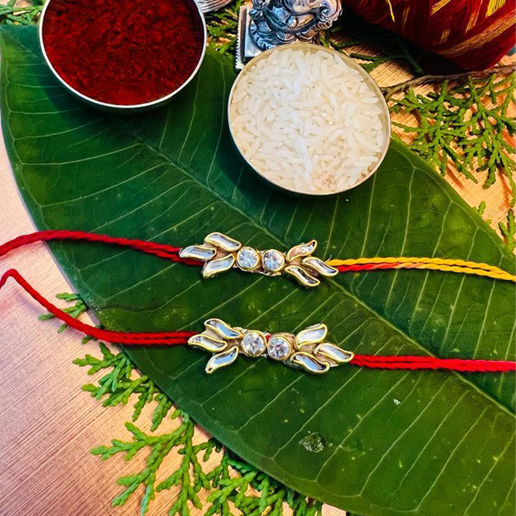 Premium Kundan Stone Rakhi with Fancy Tassels - 1 Pc