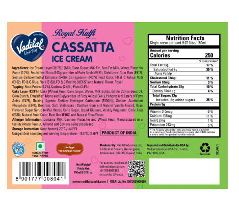 Vadilal Ice Cream Royal Kulfi Cassatta (Chilled) - 150 ml