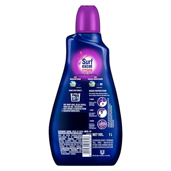 Surf Excel Matic Front Load Liquid Detergent Specially designed for Tough Stain Removal - 1 L