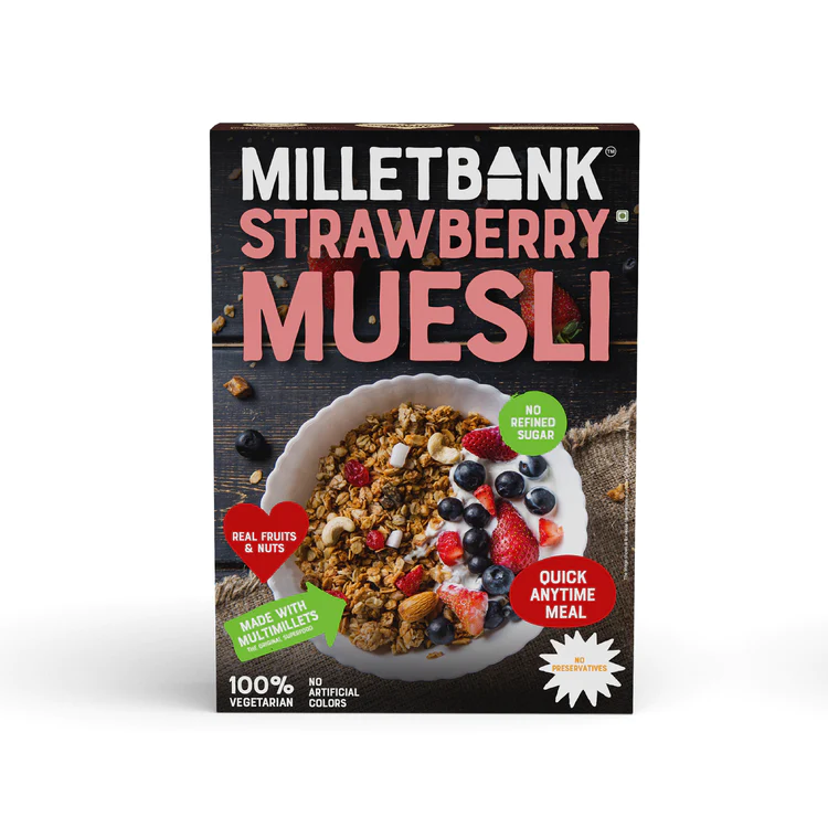 Millet Bank Muesli Strawberry Made with Multi Millet No Artificial Colours - 350 g
